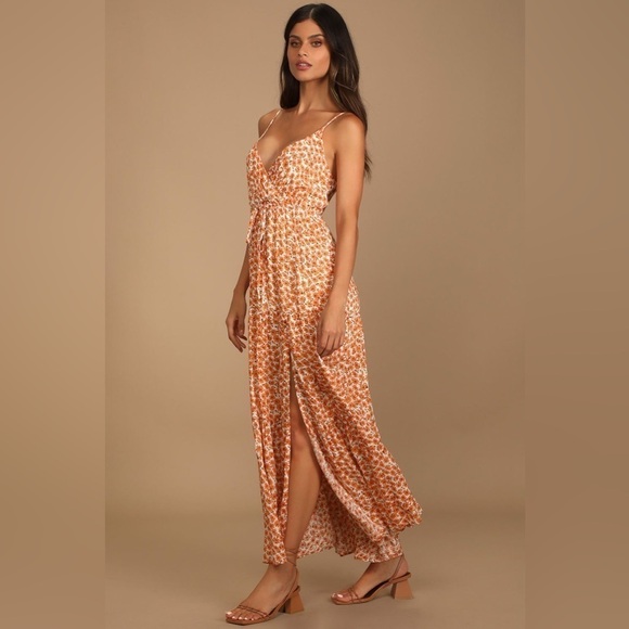 LULU’S Forever Blooming Orange Floral Print Tiered Maxi Dress - Picture 2 of 6